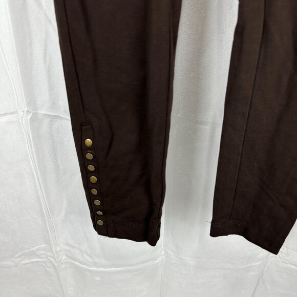 Narration Womens Brown Slim-Fit Stretch Pants W/ Gold Button Accents Size M - Picture 2 of 7